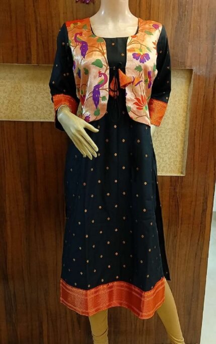 Semi silk Paithani kurties with Jacket Pattern