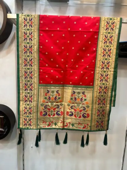 Semi silk Paithani shela with peacock border