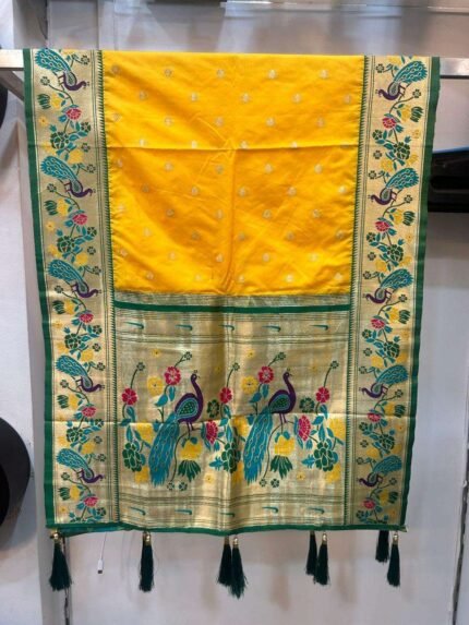 Semi silk Paithani shela with peacock borders