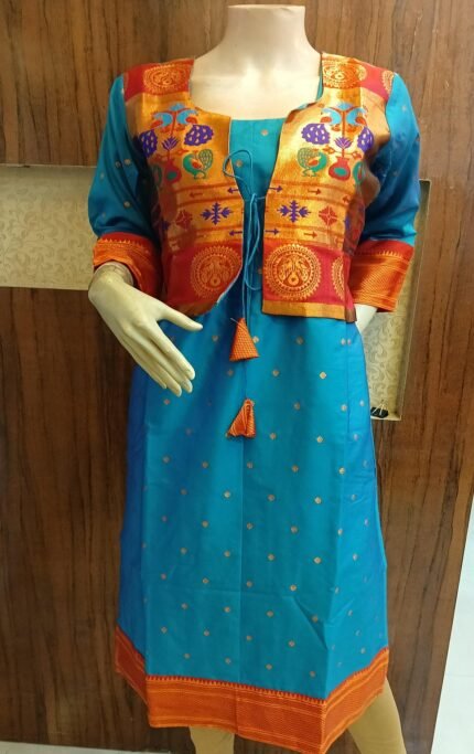 Semi silk Paithani kurties with Jacket Pattern