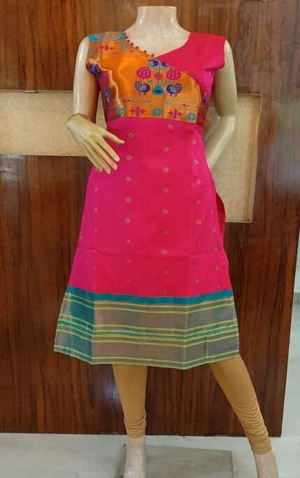 semi silk paithani kurti